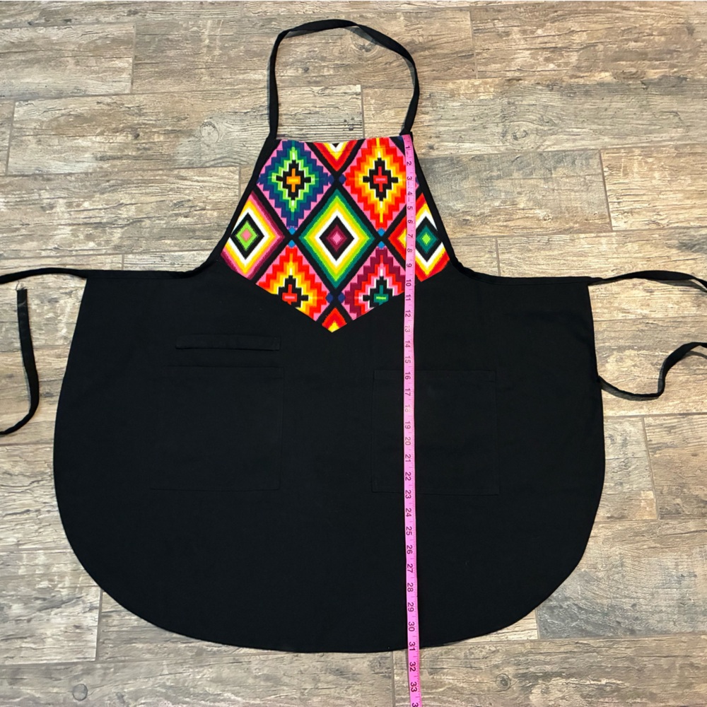 Women’s black apron with colorful Aztec design - Picture 3 of 3